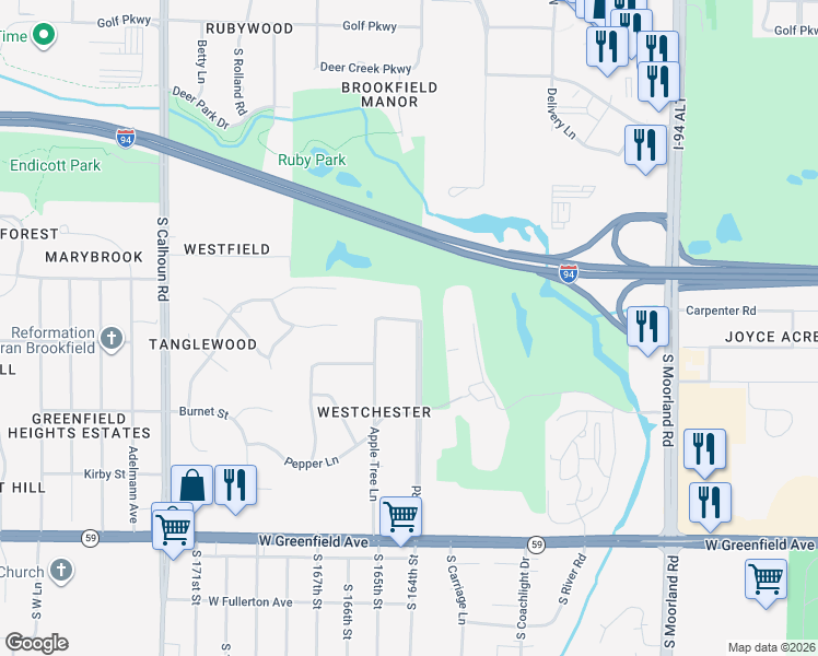 map of restaurants, bars, coffee shops, grocery stores, and more near 825 Post Road in Brookfield