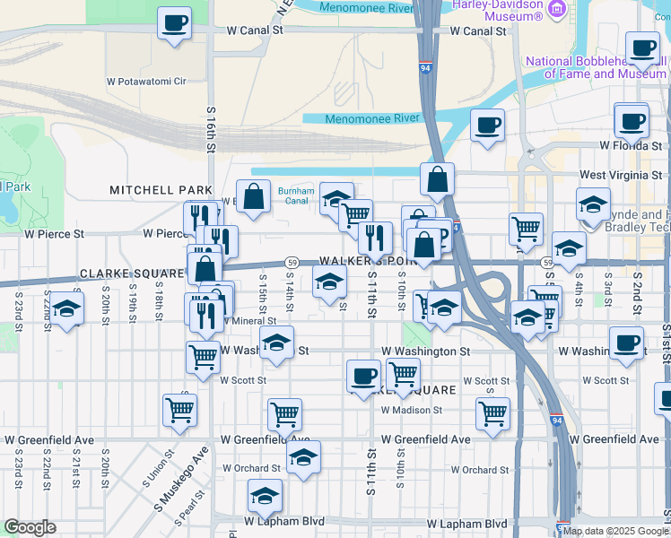map of restaurants, bars, coffee shops, grocery stores, and more near in Milwaukee