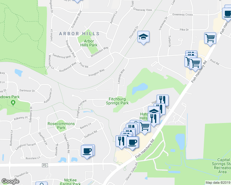 map of restaurants, bars, coffee shops, grocery stores, and more near 3330 Leopold Way in Fitchburg