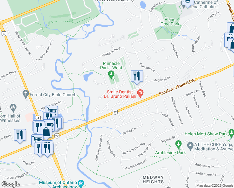 map of restaurants, bars, coffee shops, grocery stores, and more near 520 Mcgarrell Place in London