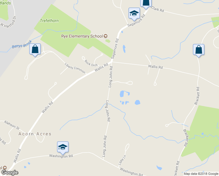 map of restaurants, bars, coffee shops, grocery stores, and more near 595 Long John Road in Rye