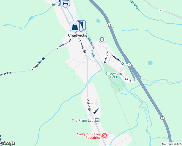 map of restaurants, bars, coffee shops, grocery stores, and more near 3300 Oneida Street in Chadwicks