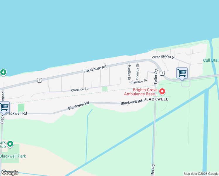map of restaurants, bars, coffee shops, grocery stores, and more near 2027 Clarence Street in Sarnia