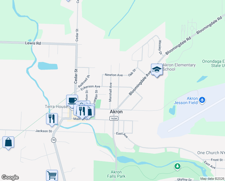map of restaurants, bars, coffee shops, grocery stores, and more near 22 Marshall Avenue in Akron