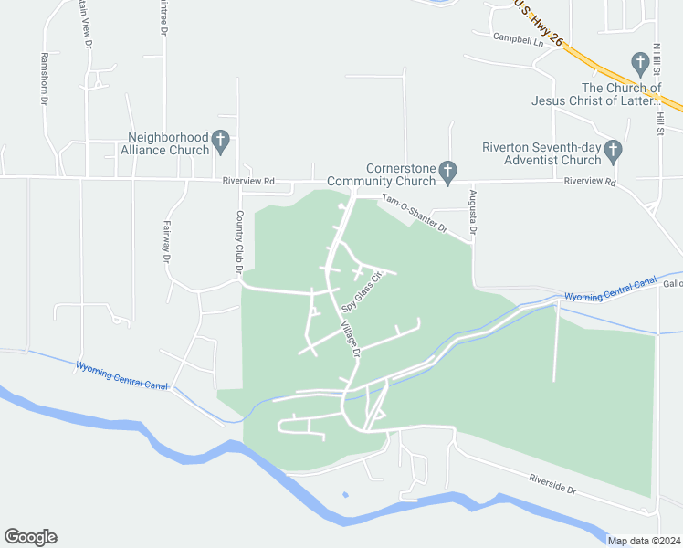map of restaurants, bars, coffee shops, grocery stores, and more near 415 Village Drive in Riverton