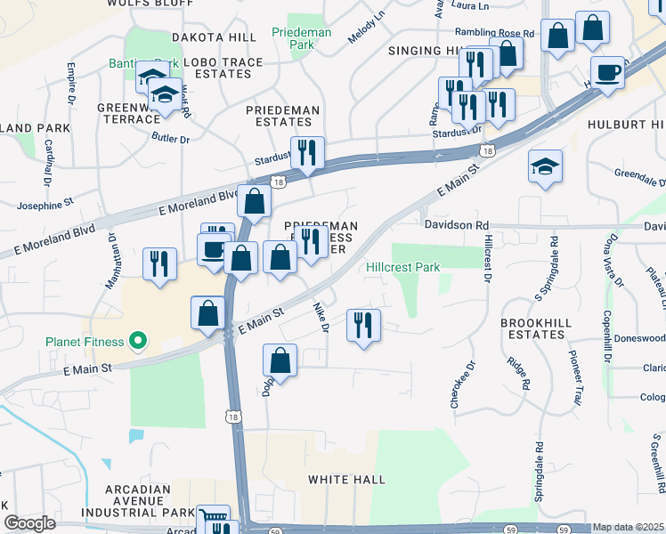 map of restaurants, bars, coffee shops, grocery stores, and more near 1752 East Main Street in Waukesha