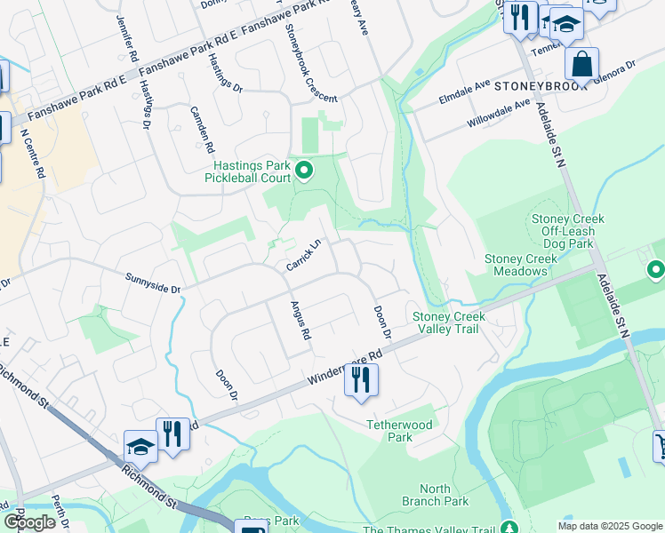 map of restaurants, bars, coffee shops, grocery stores, and more near 1 Bracebridge Court in London