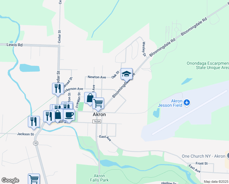 map of restaurants, bars, coffee shops, grocery stores, and more near 28 Bloomingdale Avenue in Akron