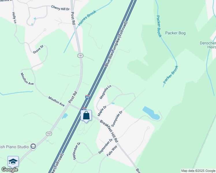 map of restaurants, bars, coffee shops, grocery stores, and more near 50 Maple Drive in Greenland