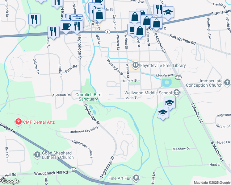map of restaurants, bars, coffee shops, grocery stores, and more near 109 North Street in Fayetteville