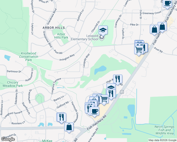 map of restaurants, bars, coffee shops, grocery stores, and more near 3325 Leopold Way in Fitchburg
