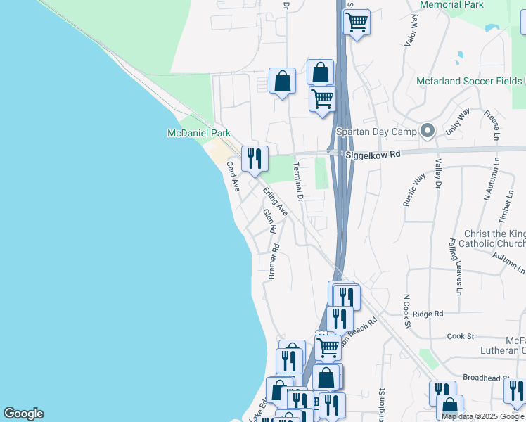 map of restaurants, bars, coffee shops, grocery stores, and more near 5104 Glen Road in McFarland