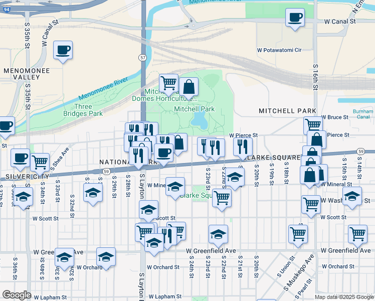 map of restaurants, bars, coffee shops, grocery stores, and more near 746 South 24th Street in Milwaukee
