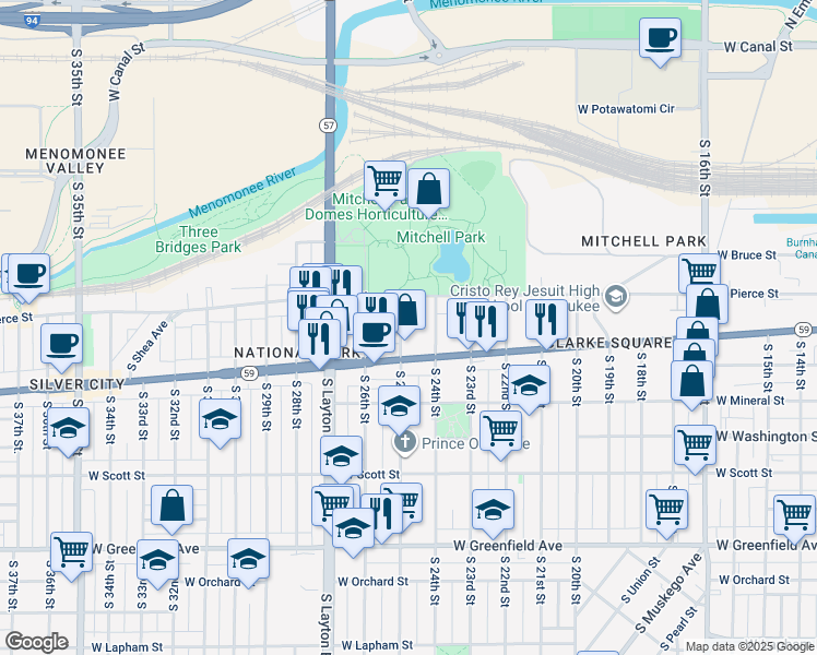 map of restaurants, bars, coffee shops, grocery stores, and more near in Milwaukee