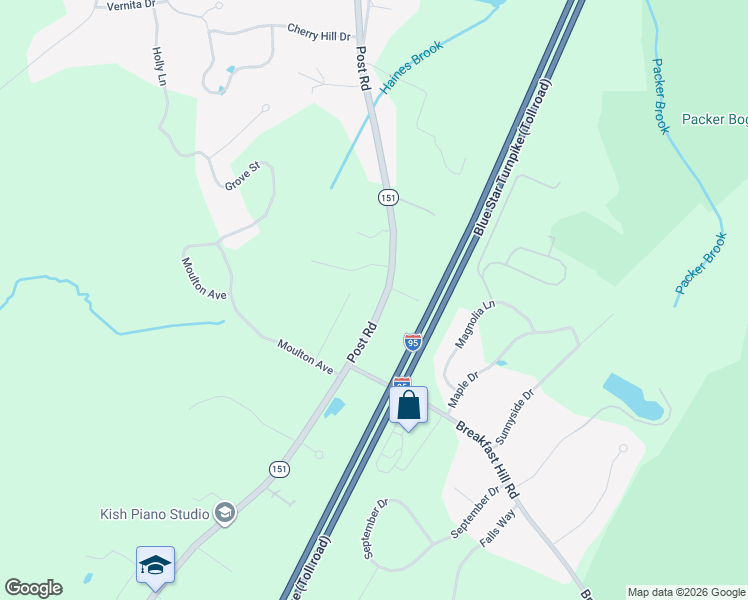 map of restaurants, bars, coffee shops, grocery stores, and more near 328 Post Road in Greenland