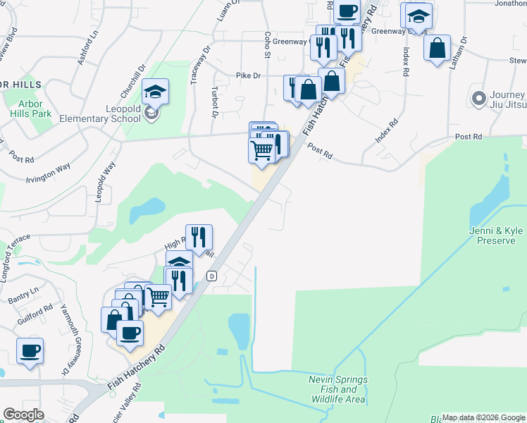 map of restaurants, bars, coffee shops, grocery stores, and more near 3101 Fish Hatchery Road in Fitchburg