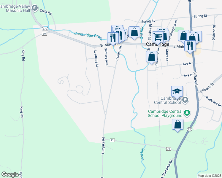 map of restaurants, bars, coffee shops, grocery stores, and more near South Union Street in Cambridge
