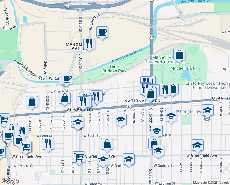 map of restaurants, bars, coffee shops, grocery stores, and more near 736 South 31st Street in Milwaukee