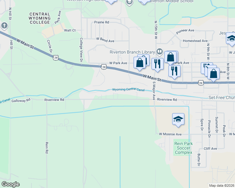 map of restaurants, bars, coffee shops, grocery stores, and more near 1740 Riverview Road in Riverton