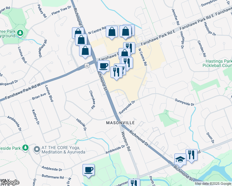 map of restaurants, bars, coffee shops, grocery stores, and more near in London