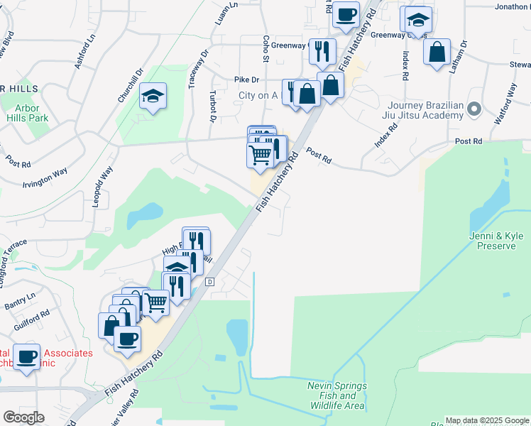 map of restaurants, bars, coffee shops, grocery stores, and more near 3101 Fish Hatchery Road in Fitchburg