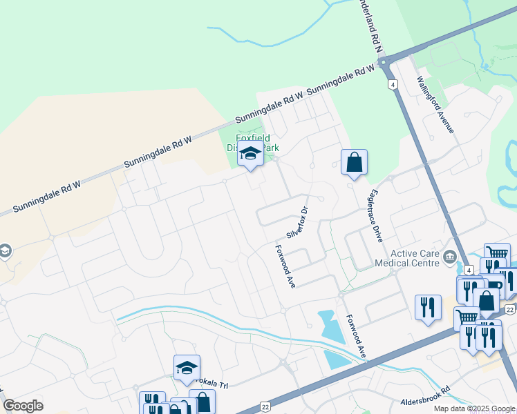 map of restaurants, bars, coffee shops, grocery stores, and more near 859 Silverfox Crescent in London