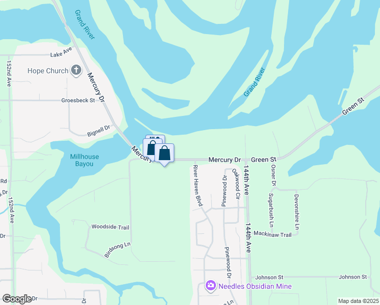 map of restaurants, bars, coffee shops, grocery stores, and more near 14617 Mercury Drive in Grand Haven