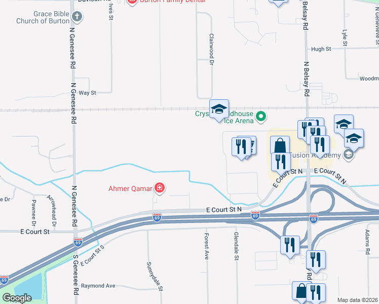 map of restaurants, bars, coffee shops, grocery stores, and more near in Burton