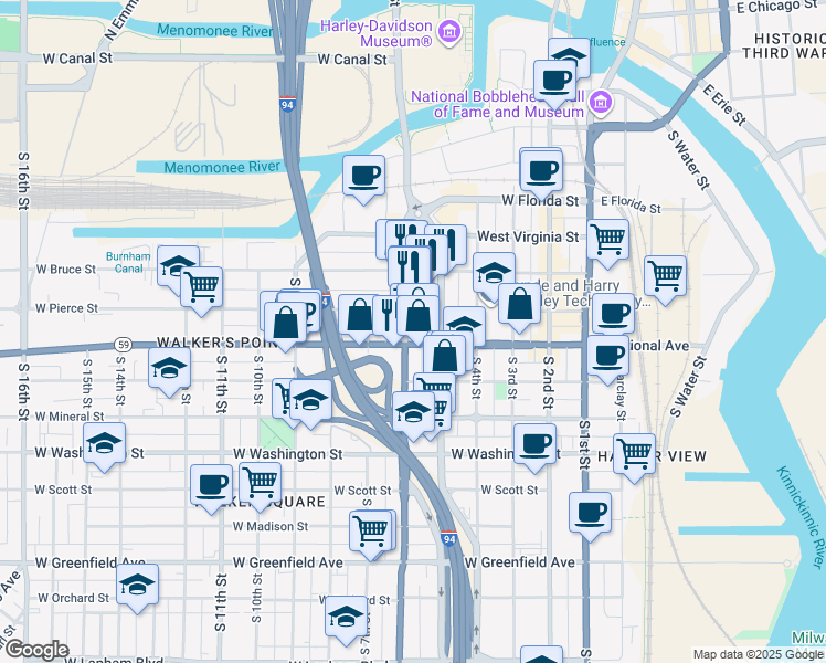 map of restaurants, bars, coffee shops, grocery stores, and more near in Milwaukee