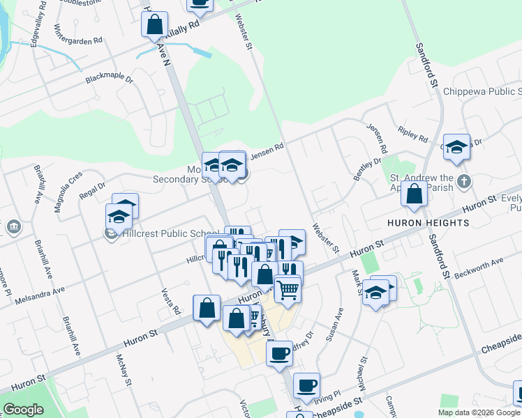 map of restaurants, bars, coffee shops, grocery stores, and more near 1318 Highbury Avenue North in London