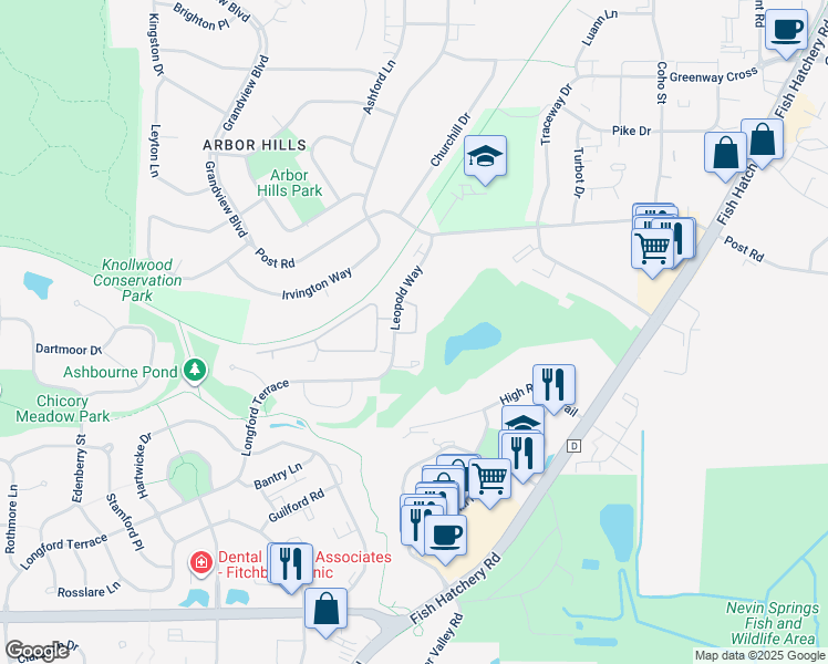 map of restaurants, bars, coffee shops, grocery stores, and more near 3325 Leopold Way in Fitchburg