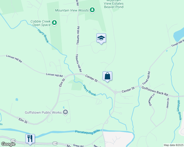map of restaurants, bars, coffee shops, grocery stores, and more near 29 Center Street in Goffstown