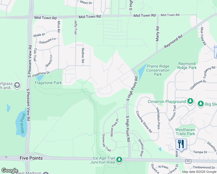 map of restaurants, bars, coffee shops, grocery stores, and more near 2802 Hickory Ridge Road in Madison
