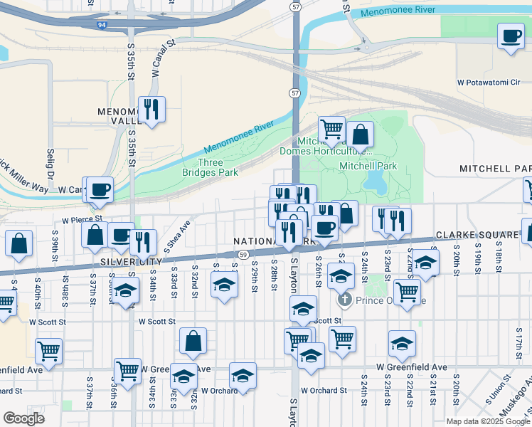 map of restaurants, bars, coffee shops, grocery stores, and more near in Milwaukee