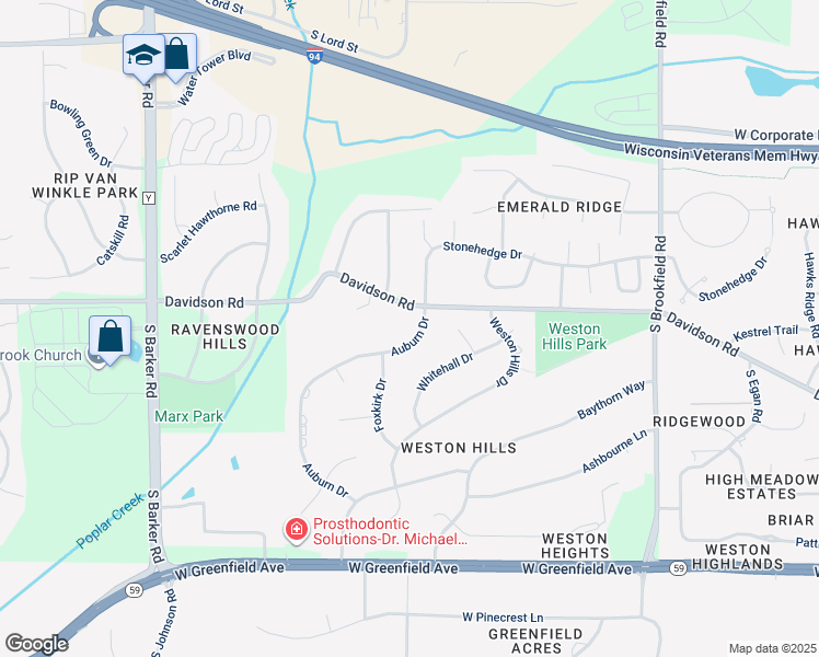 map of restaurants, bars, coffee shops, grocery stores, and more near 735 Auburn Drive in Brookfield