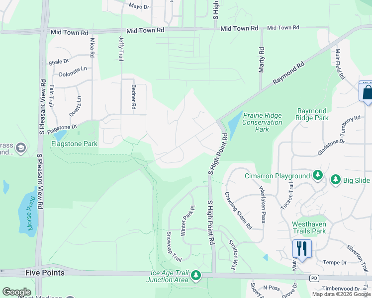 map of restaurants, bars, coffee shops, grocery stores, and more near 2802 Hickory Ridge Road in Madison