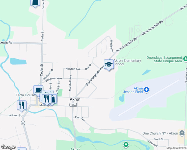 map of restaurants, bars, coffee shops, grocery stores, and more near 42 Bloomingdale Avenue in Akron