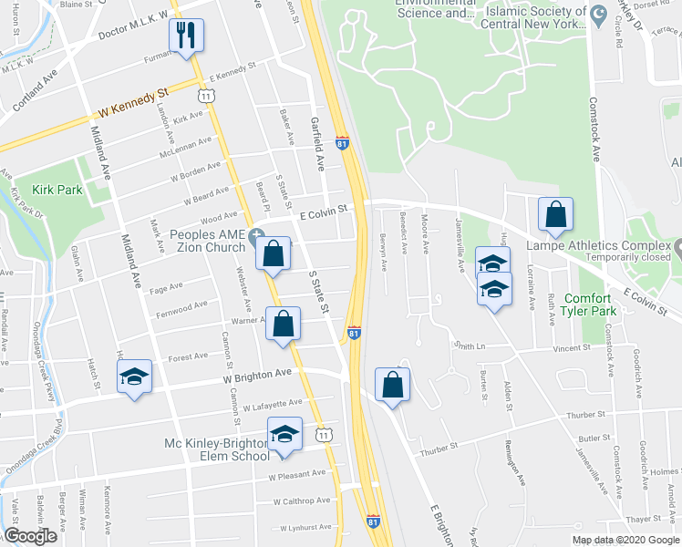 map of restaurants, bars, coffee shops, grocery stores, and more near 236 McKinley Avenue in Syracuse