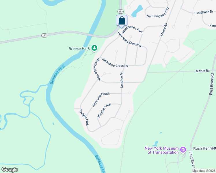 map of restaurants, bars, coffee shops, grocery stores, and more near 165 Westcombe Park in West Henrietta