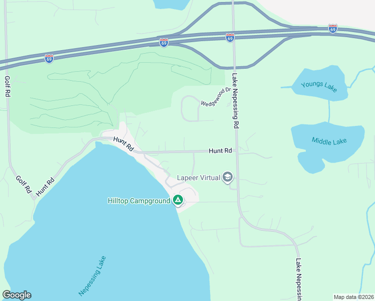 map of restaurants, bars, coffee shops, grocery stores, and more near 3596 Hunt Rd in Lapeer