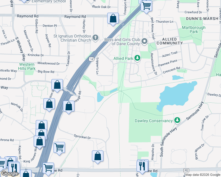 map of restaurants, bars, coffee shops, grocery stores, and more near 2424 Chalet Gardens Court in Fitchburg