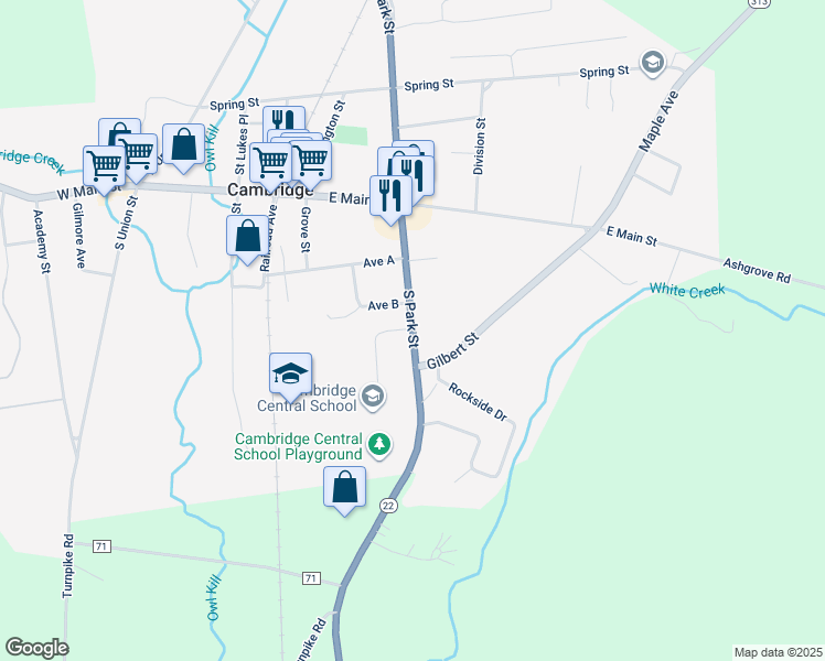 map of restaurants, bars, coffee shops, grocery stores, and more near 24 South Park Street in Cambridge