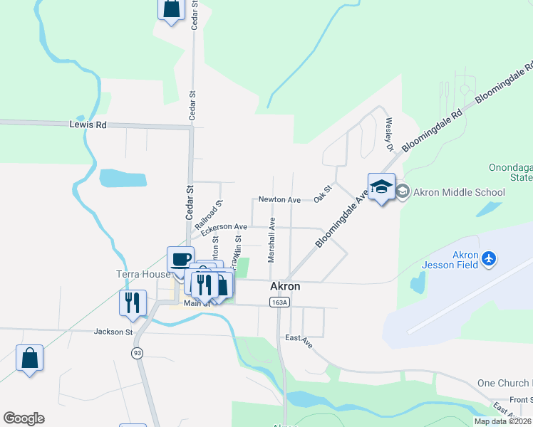 map of restaurants, bars, coffee shops, grocery stores, and more near 44 Marshall Avenue in Akron