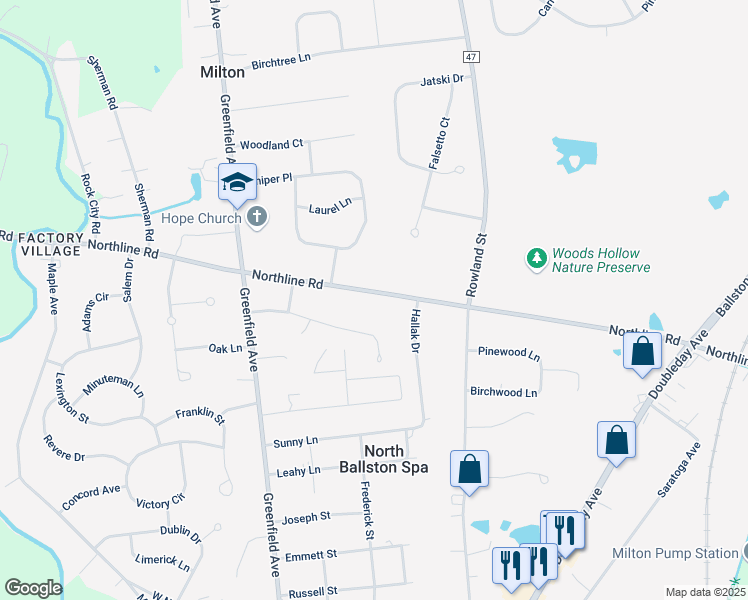 map of restaurants, bars, coffee shops, grocery stores, and more near 323 Northline Road in Ballston Spa