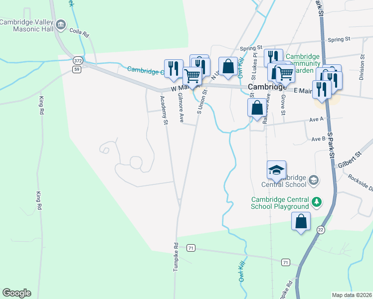 map of restaurants, bars, coffee shops, grocery stores, and more near 27 South Union Street in Cambridge