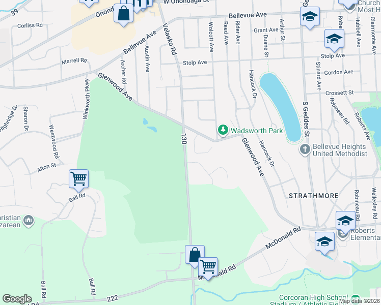 map of restaurants, bars, coffee shops, grocery stores, and more near 5316 Bunker Hill Way in Syracuse