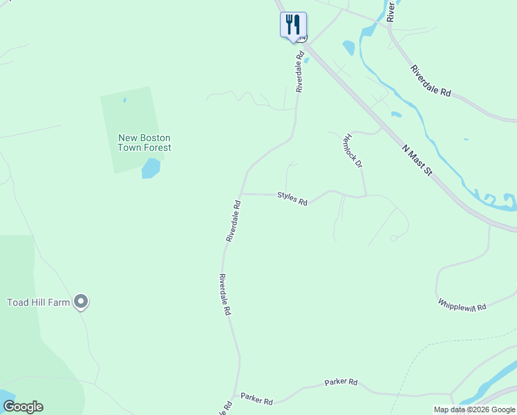 map of restaurants, bars, coffee shops, grocery stores, and more near 14 Styles Road in New Boston