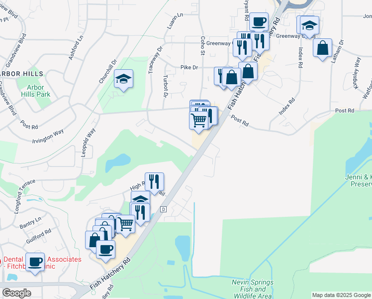 map of restaurants, bars, coffee shops, grocery stores, and more near 2001 Traceway Drive in Fitchburg
