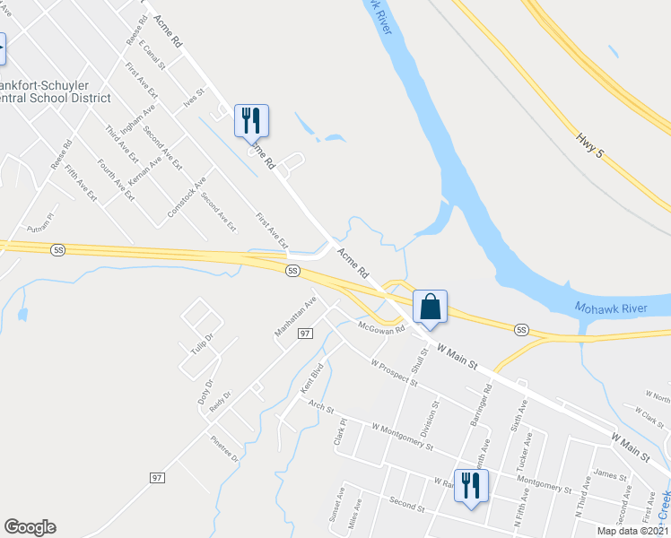 map of restaurants, bars, coffee shops, grocery stores, and more near 4348 Acme Road in Ilion