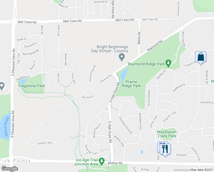 map of restaurants, bars, coffee shops, grocery stores, and more near 2801 Hickory Ridge Road in Madison